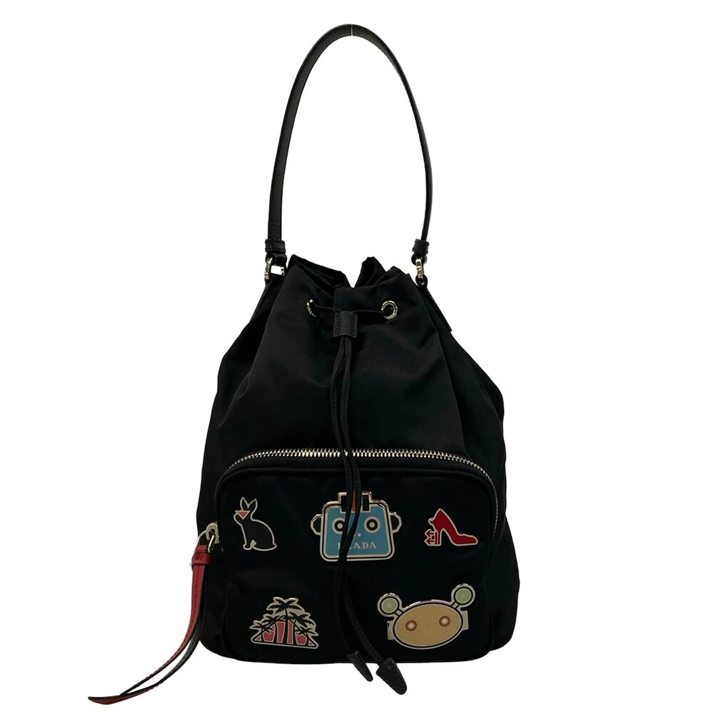 Prada Black Nylon Leather Handbag #334473P10B